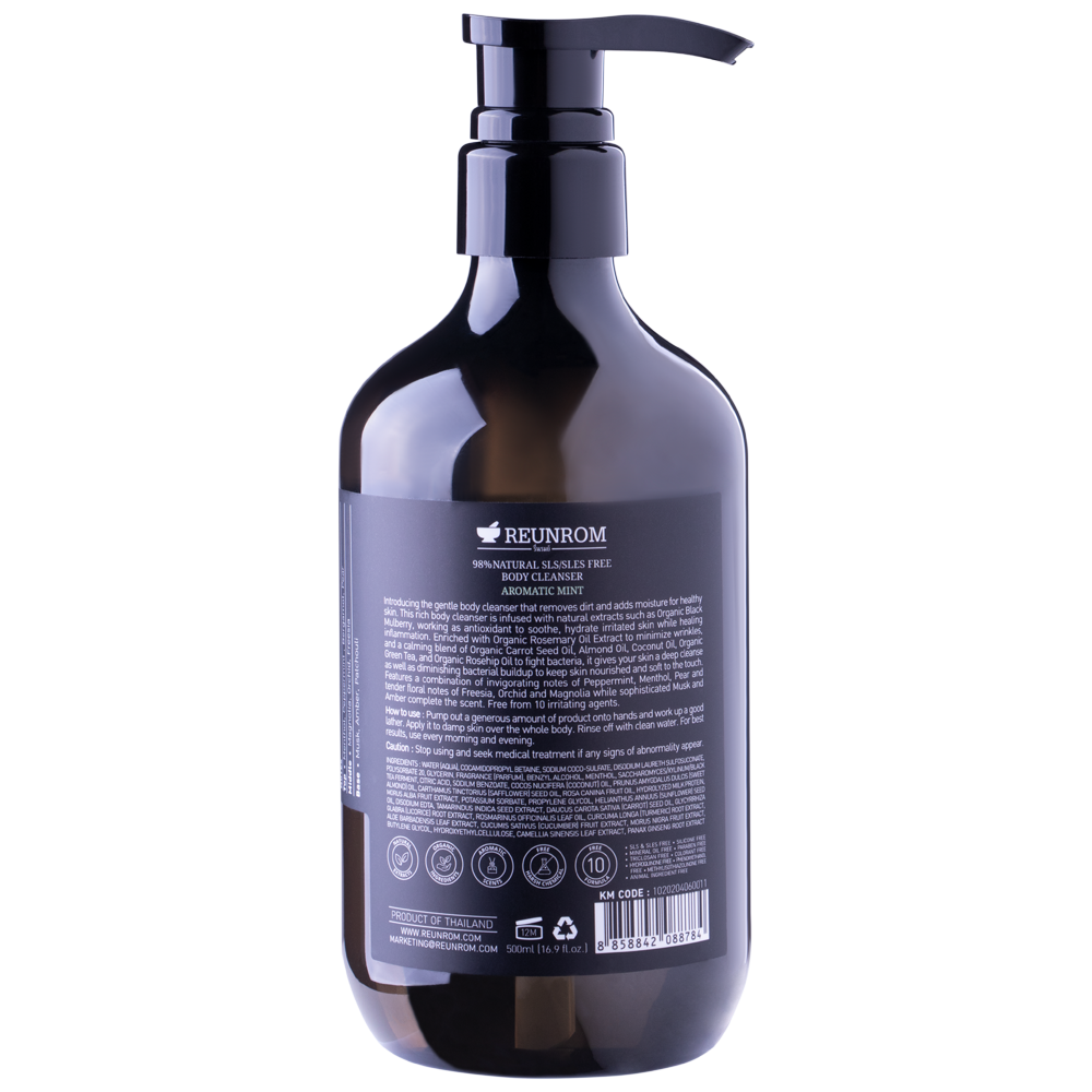 98% Natural SLS/SLES Free Body Cleanser 500ml Reunrom Aromatic Mint - Image 3
